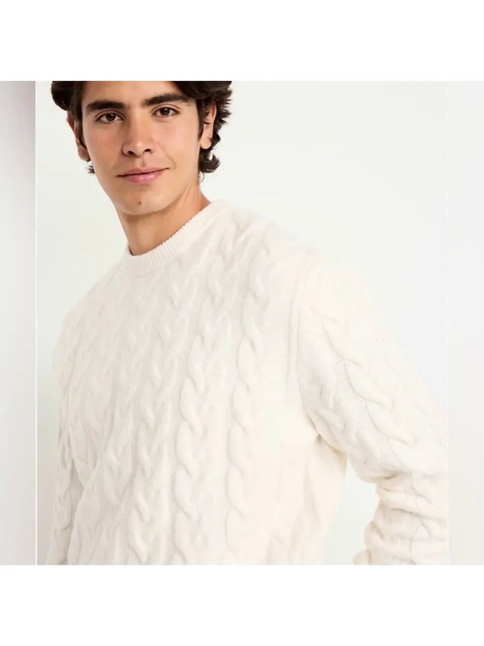 Old Navy Men’s Sosoft Crew-Neck Cable-Knit Sweater NWOT L Tall Cream Winter